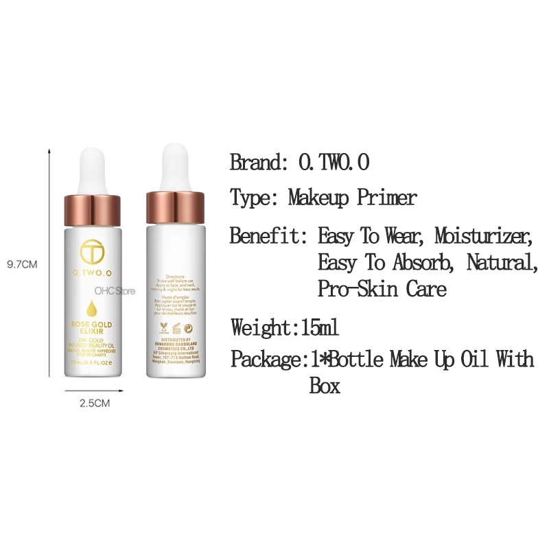 Масло для макияжа O. TW O.O 24 k розовое золото Elixir масло лица эфирное перед праймером