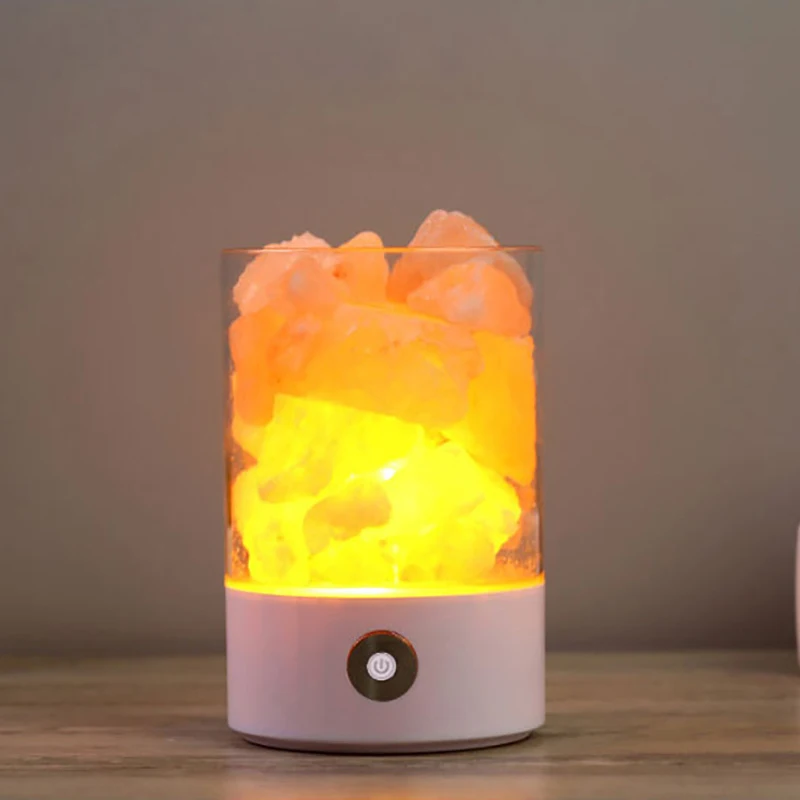 White USB хрустальная лампа из гималайской соли, светодиодная лампа, очиститель воздуха, создатель настроения, Крытый теплый свет, настольная лампа, спальня, лава, лампа - Испускаемый цвет: White