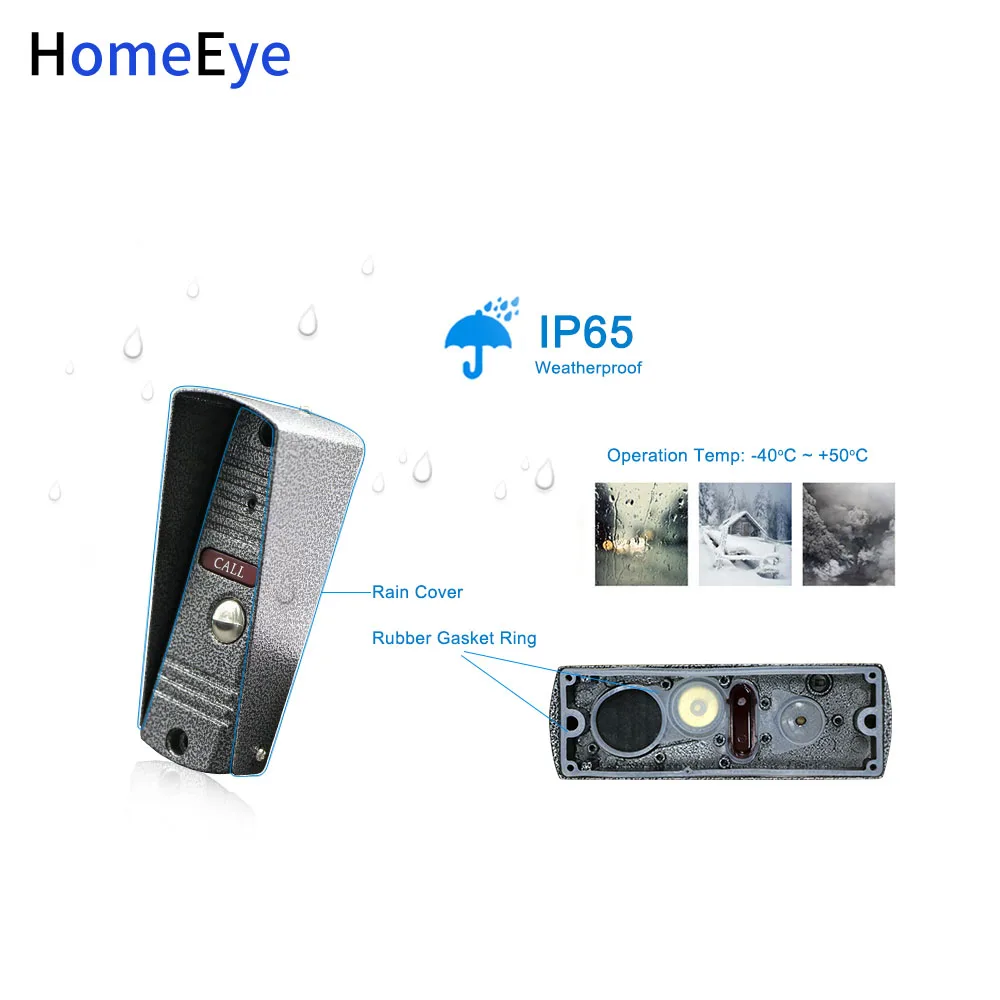 Видеодомофон HomeEye 7 '' дверной звонок 1200TVL IP65 с защитой от дождя и датчиком