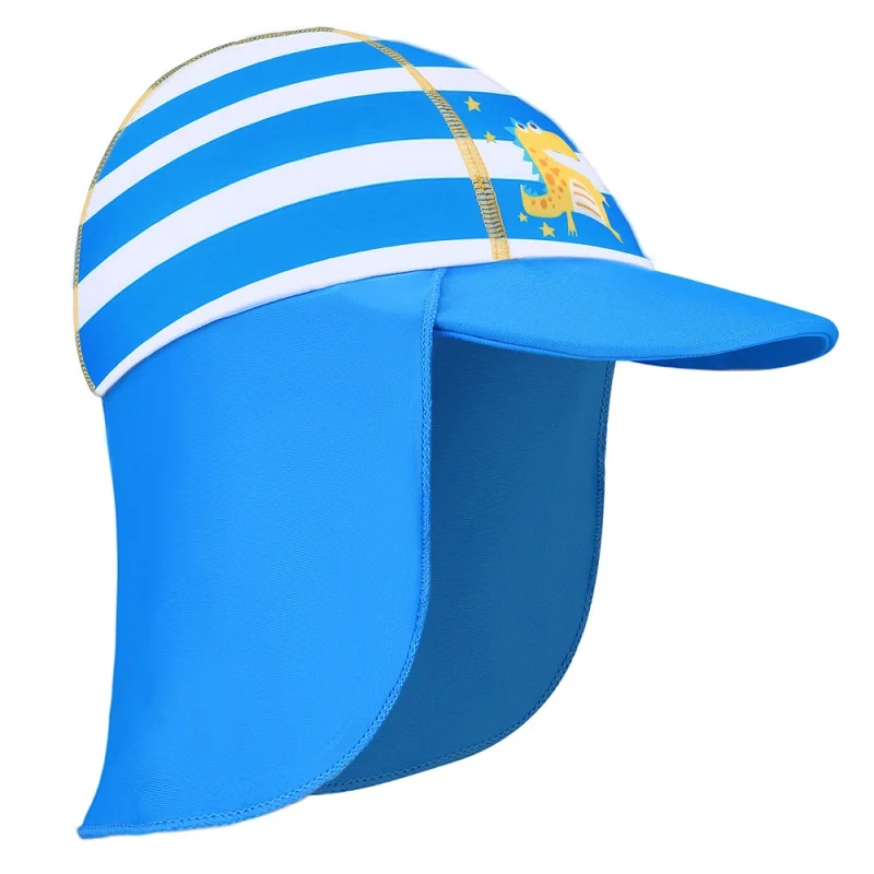 O004 Blue strip BAOHULU, Детские плавающие шапки,, плавающие шляпы от солнца, фламинго, узор, Пляжные шапки, Детские плавающие шапки ming для мальчиков и девочек 6 месяцев-6 лет - Цвет: O004 Blue strip