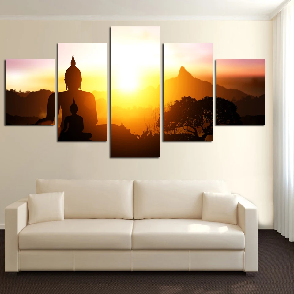 5 панелей без рамки солнечный свет фон картина будды пейзаж холст искусство