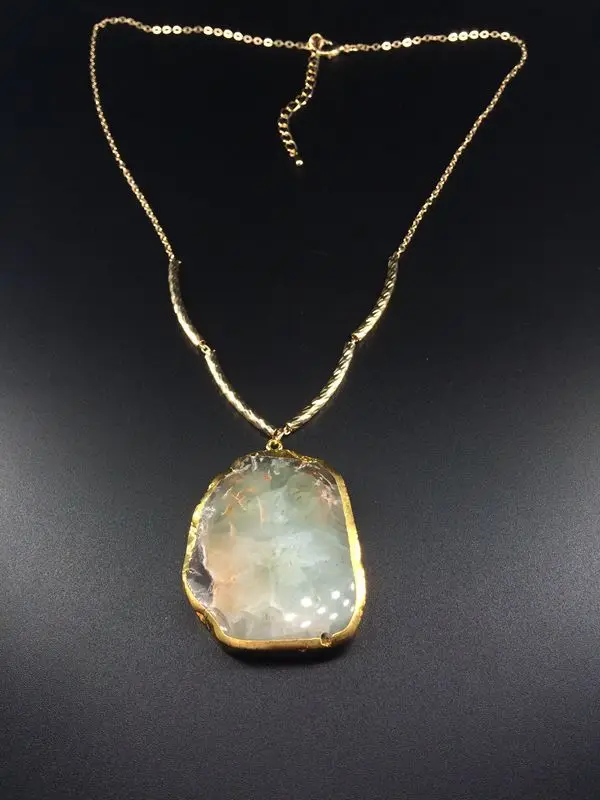 Europe Style Gold Plated Drusy Druzy Necklace Natural Stone Irregular Necklaces Crystal Unique Chain Jewelry For Women | Украшения и