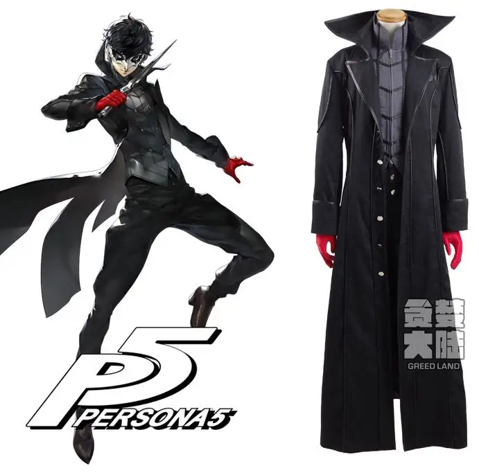 Persona 5 ведущих персонажей ГЕРОЙ мужской костюм черная куртка рубашка брюки одежда униформа косплей костюм с красными перчатками