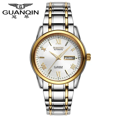 WHITE GOLD Топ люксовый бренд GUANQIN Мужские механические часы модные водонепроницаемые сапфировые светящиеся полностью стальные часы для мужчин Relogio Masculino - Цвет: WHITE GOLD