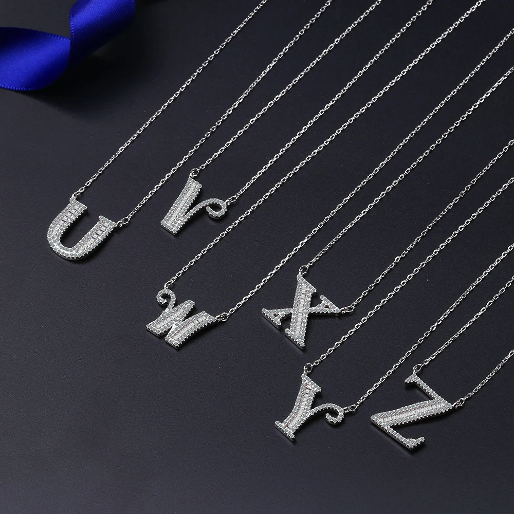 

Luxury 26 Letters Pendant Necklace For Women CZ Crystal Silver S925 Necklace Chain Choker Necklace Collar Jewelry Party LN09012