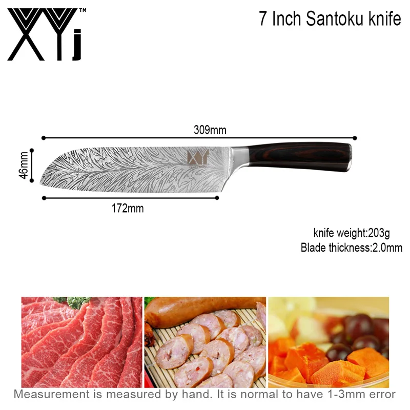 L.7 santoku knife XYj набор кухонных ножей из нержавеющей стали с цветной деревянной ручкой 7cr17 острое лезвие, поварской нож, аксессуары для кухонных инструментов для отеля - Цвет: L.7 santoku knife