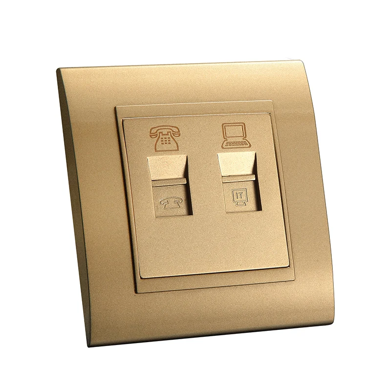 MVAVA RJ45 PC сеть + RJ11 TEL розетка роскошный ПК Золотой панельный разъем универсальный