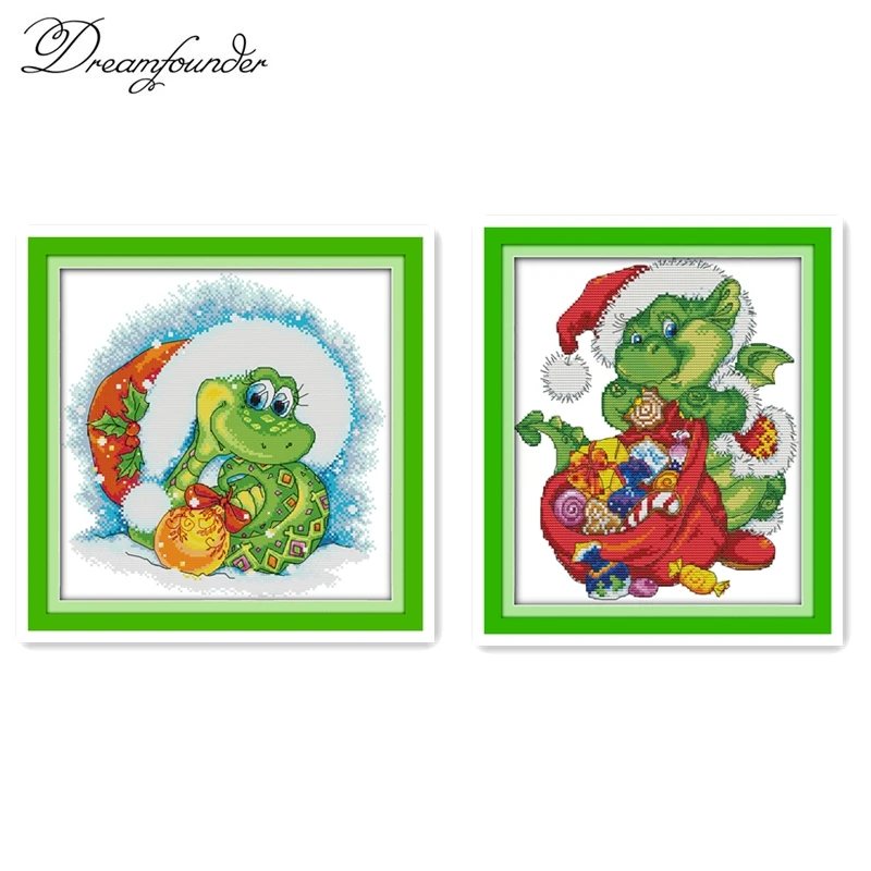 

A snake in Christmas cross stitch kit aida 14ct 11ct count printed canvas stitches embroidery DIY handmade needlework