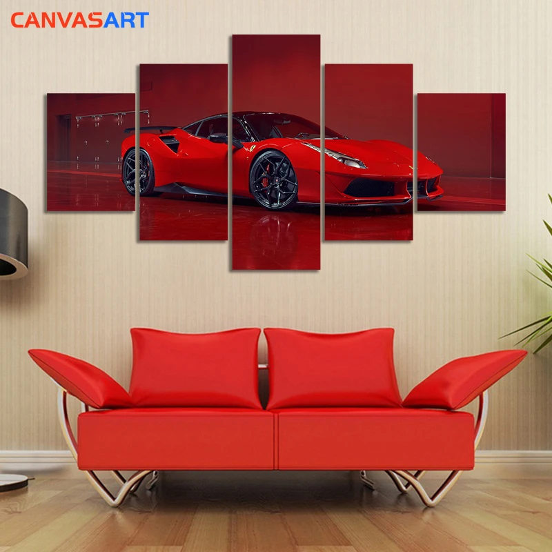 Холст произведение искусства 5 HD картины Ferrari 488 GTB красная спортивная машина