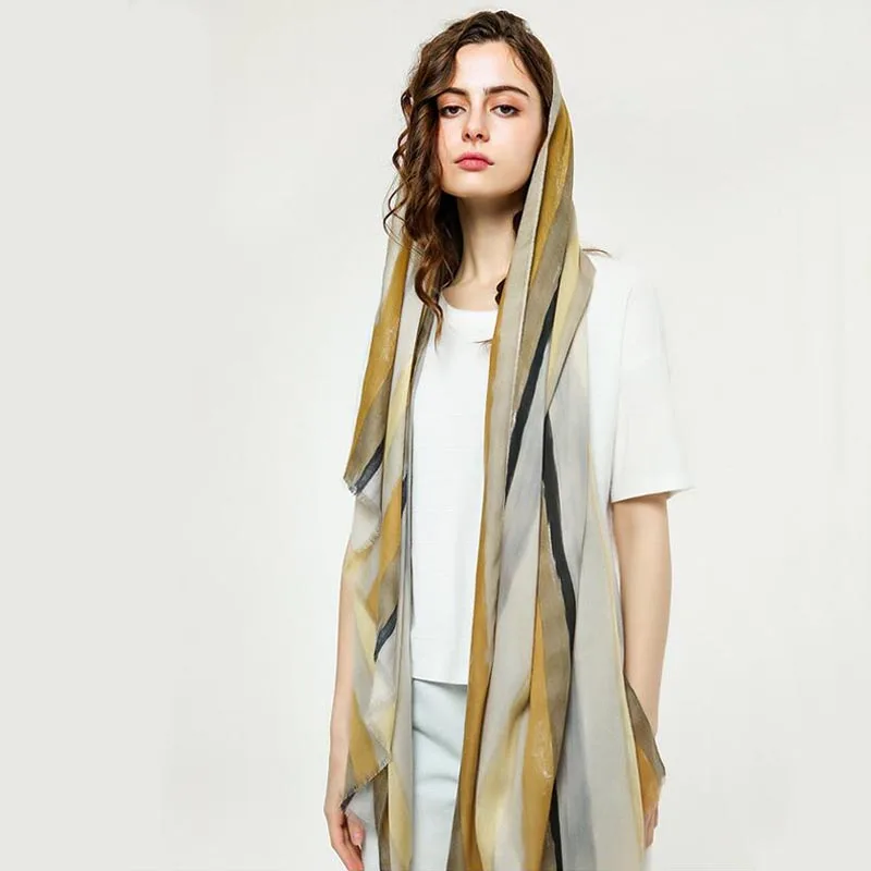 Женский полосатый шарф хлопковая шаль и накидка ручной работы радужная Пашмина