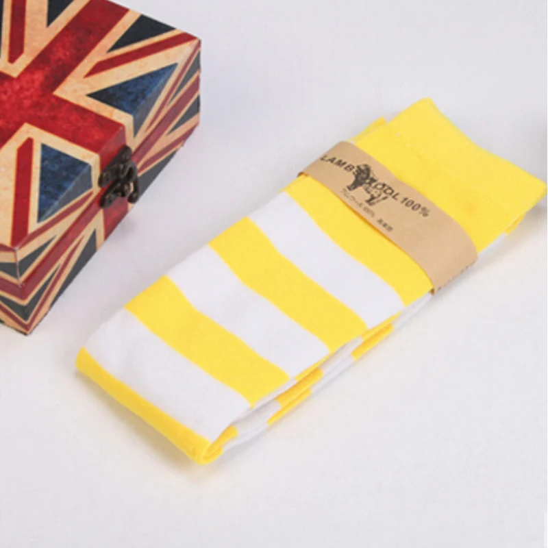 Yellow White Модные женские полосатые чулки до бедра для девочек, хлопковые чулки выше колена размера плюс - Цвет: Yellow White