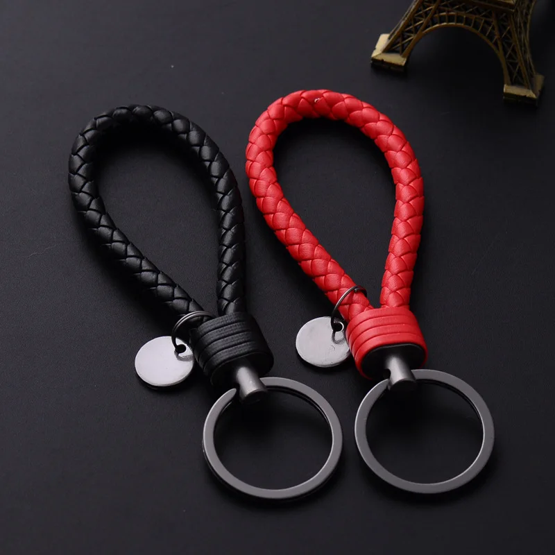 

Fashion Handmade Leather Rope Woven Keychain Gun Black Metal Key Rings Men or Women Key Holder Key Cover Auto Keyring Gifts