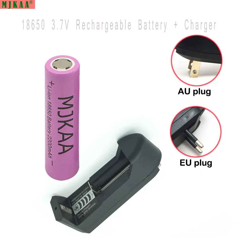 MJKAA 1pcs 18650 Original Battery 3.7V 2200mAh Rechargeable li-ion battery + one charger for Led flashlight power bank | Игрушки и хобби