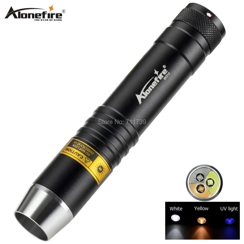 AloneFire SV370 Ультрафиолетовый 365nm УФ Белый Желтый 3 светодиода светильник источник вспышки светильник для идентификации ювелирных изделий из нефрита