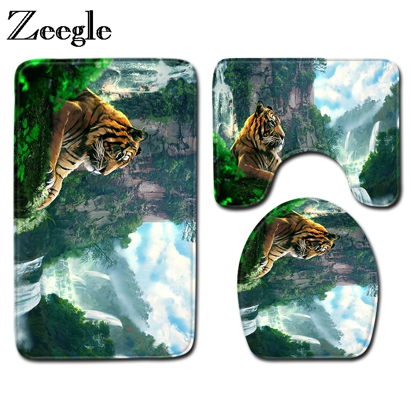 

Zeegle 3pcs Set Mats For Bathroom Toilet Lid Cover Flannel Bathroom Carpets Non-slip Bathroom Floor Mats Bath Rugs Shower Mats