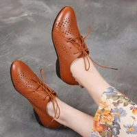 spring summer shoes women flats genuine leather female hollow oxford black flat shoes pointed toe handmade femmes chaussures