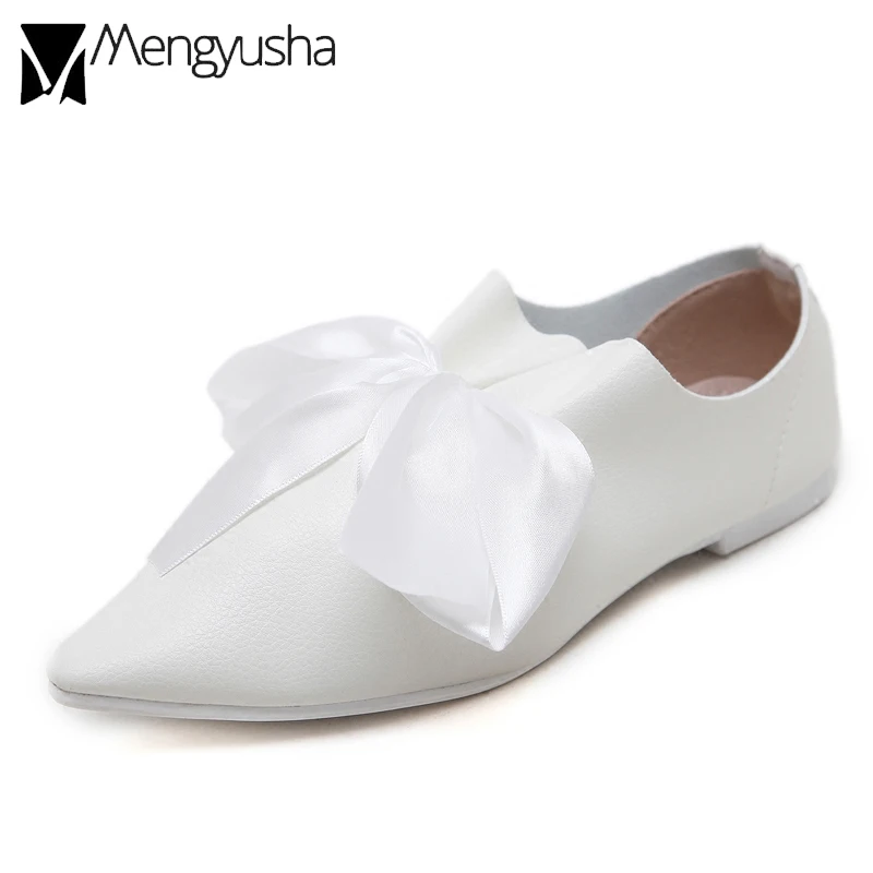 Женские мокасины с завязкой бабочкой белые туфли на ремешке лоферы без застежки