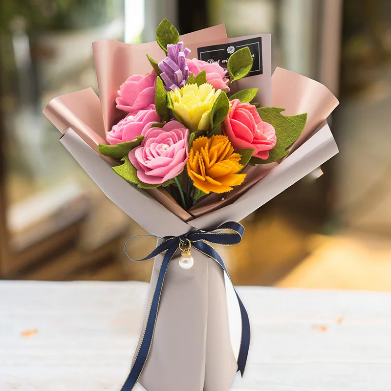 New Rose Bridal Bouquet Handmade Felt Cloth Flower for Wedding Home Decoration Special Gift DIY Package | Дом и сад