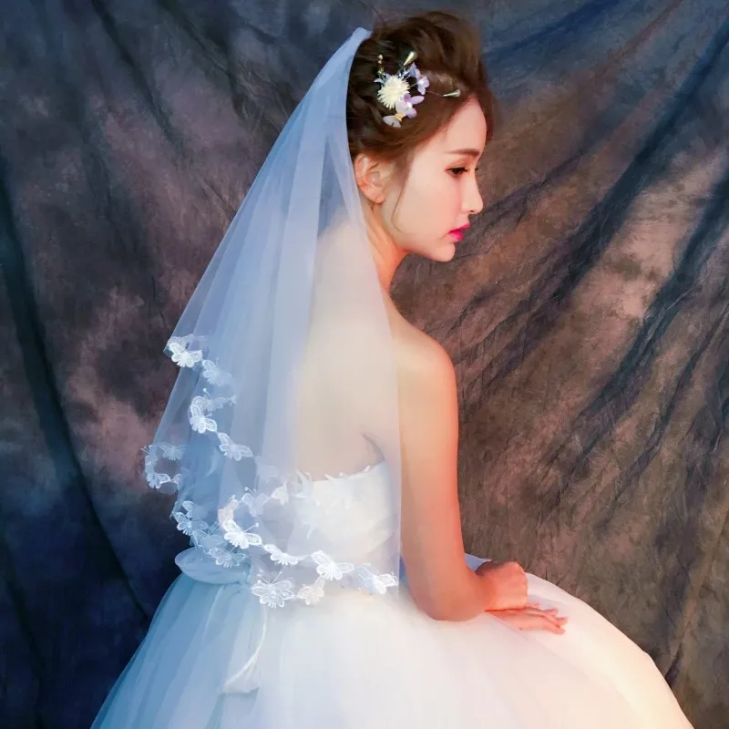 Фаты и Свадебные вуали с Кружево Аппликации Край Один слоев фатина 1.5 м Короткие