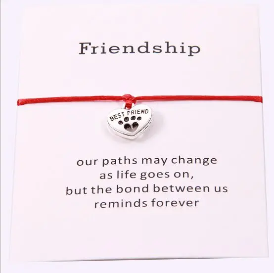 1 шт лучшие друзья сердце браслет с шармом дружба открытка желаний подарок на