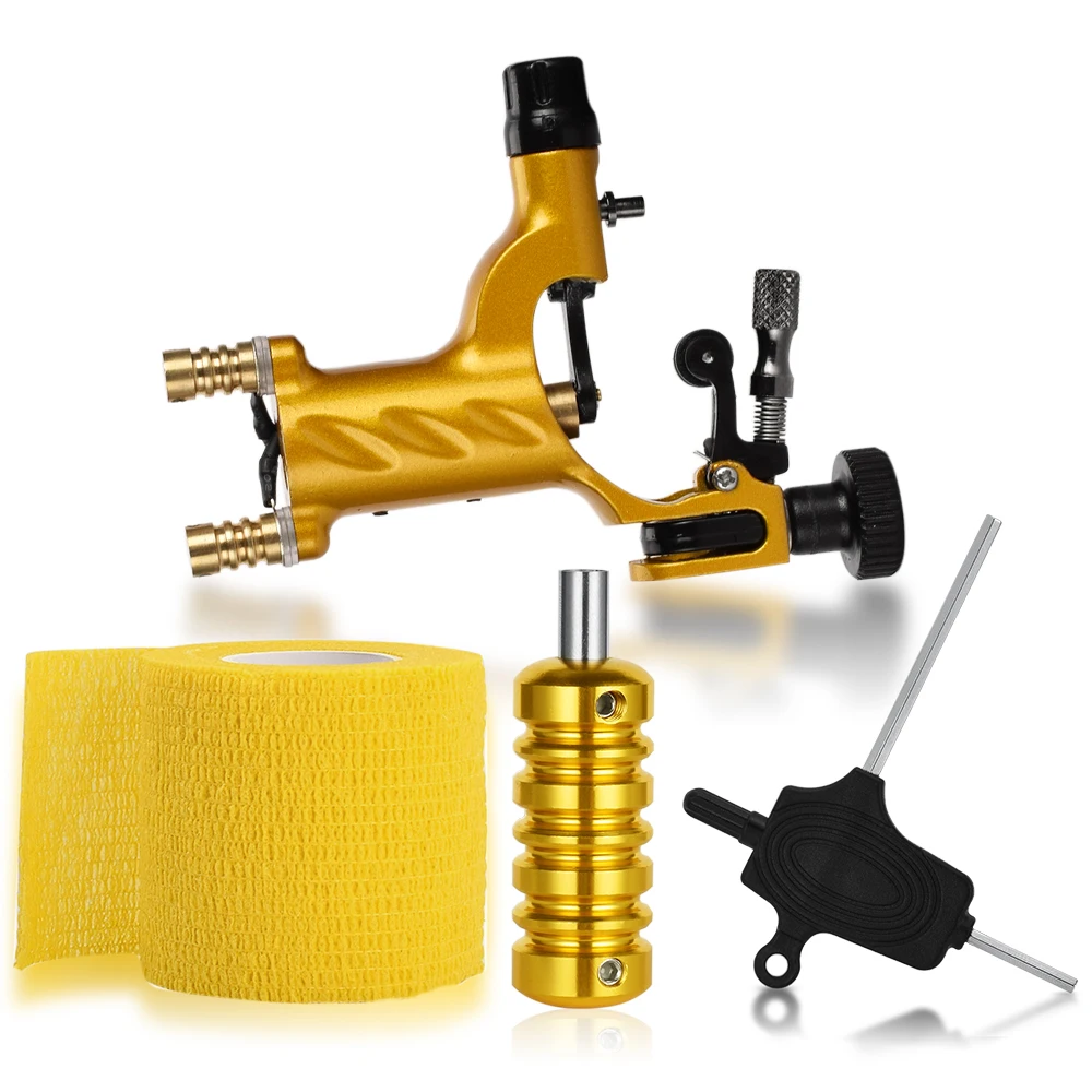 Tattoo Machine Set Gold not Completed Beginner tattoo Kit Professional Rotary Needle Elastic Self Adhesive Grip | Красота и здоровье