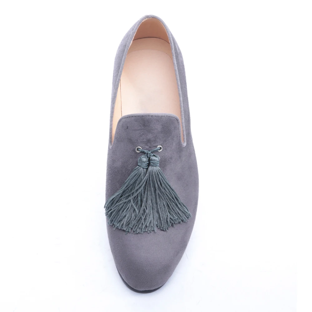 Мужские бархатные туфли ручной работы черные и серые лоферы Мужская