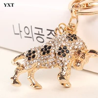 lovely cattle cow flowers crystal charm pendant purse bag car key ring chain party jewelry favorite gift new fashion
