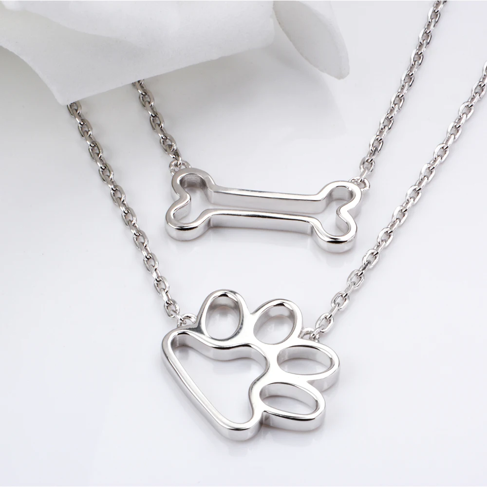 Strollgirl 925 Sterling Silver Dog Paw Bone Pendants &amp Necklaces For Women Hollow Pendant Chain Fashion Jewelry Gifts | Украшения и