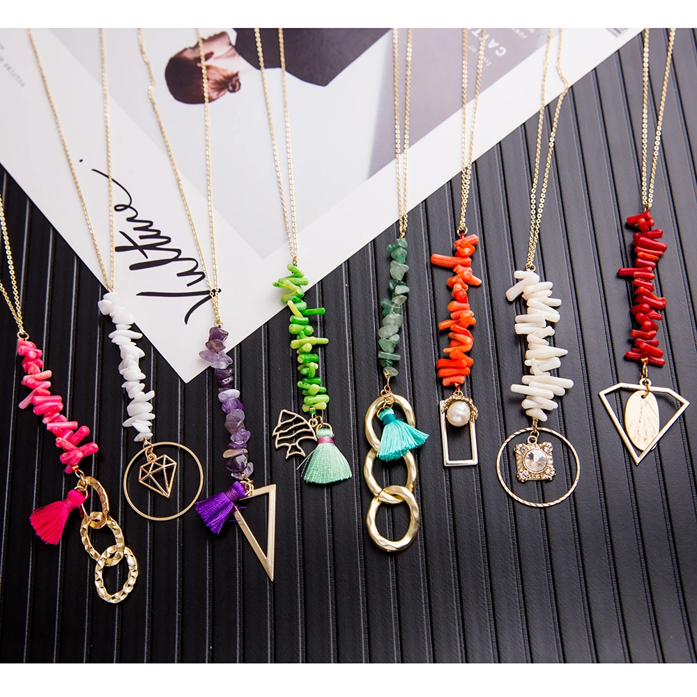 BOJIU длинное ожерелье с подвеской из натурального камня кораллового цвета для