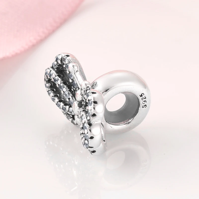 925 Sterling Silver Clear zircon Vintage Butterfly DIY Spacer Stopper Beads Fit Original Pandora Charms Bracelet Jewelry Making