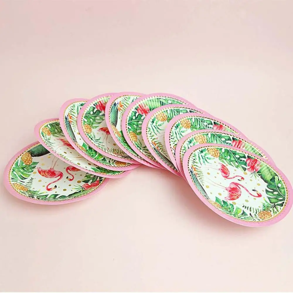 10pcs paper plates Одноразовая тарелка с фламинго, набор свадебной посуды, бумажный стаканчик, украшение для дня рождения, детский фламинго, ананас, принадлежности для душа - Цвет: 10pcs paper plates