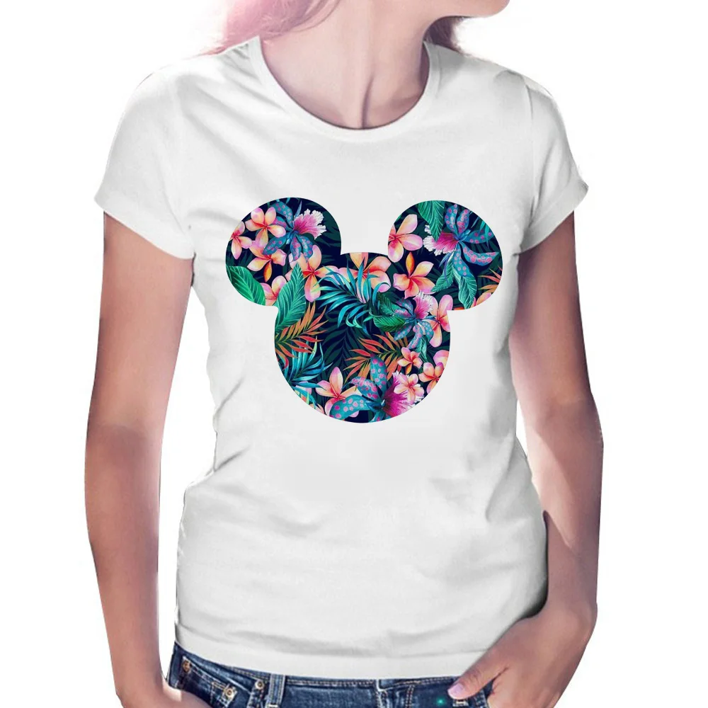 Camiseta Mujer футболка с рисунком мыши Женская леопардовая цветочным принтом Kawaii