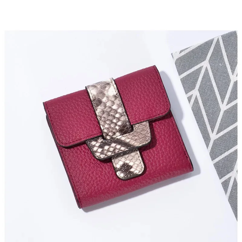Women Wallets Short Wallet Ladies Genuine Leather Leopard Black Purse Wallet Female Women Zipper Purse Card Holder Cartera Mujer - Цвет: Бургундия