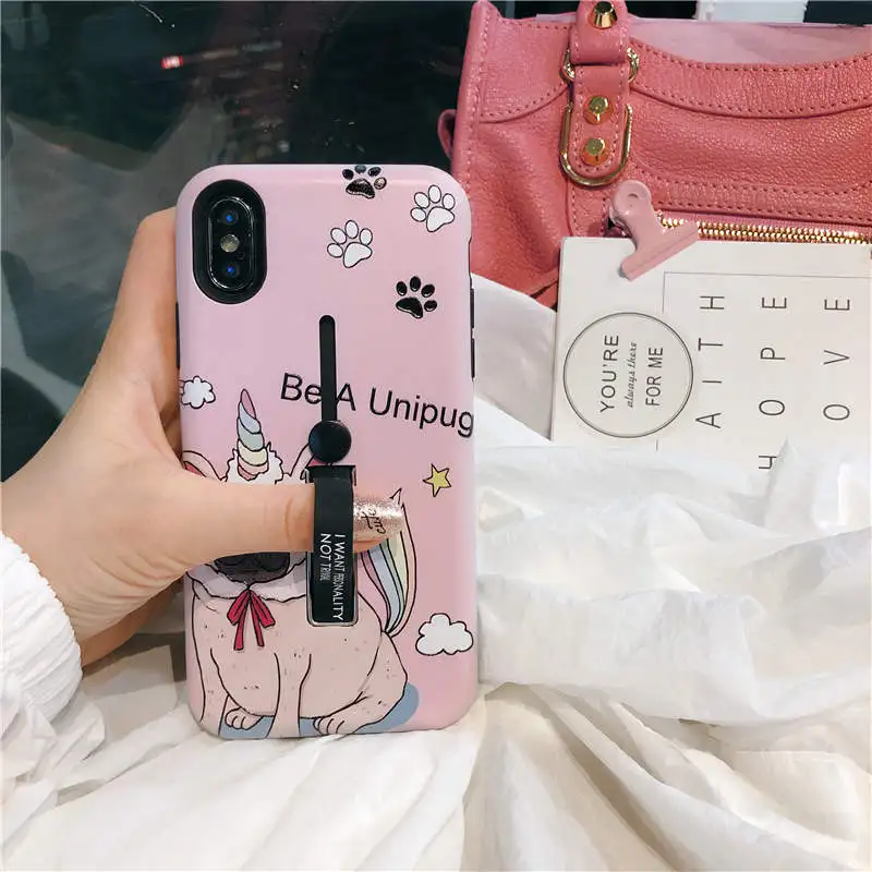 Rainbow Puppy Dog Relief Hide Stand Holder Case for Apple iPhone X XR Finger Ring TPU Back Cover 6S 7 8 Plus XS Max |