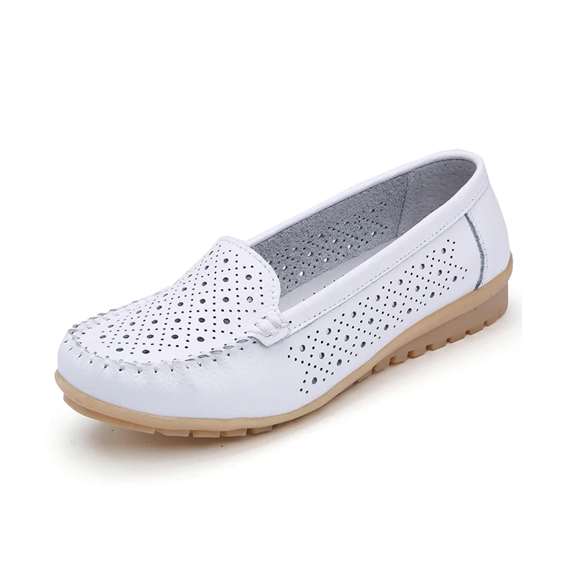 HOVINGE Spring women flats shoes genuine leather woman cutout loafers slip on ballet ballerines C061 | Обувь