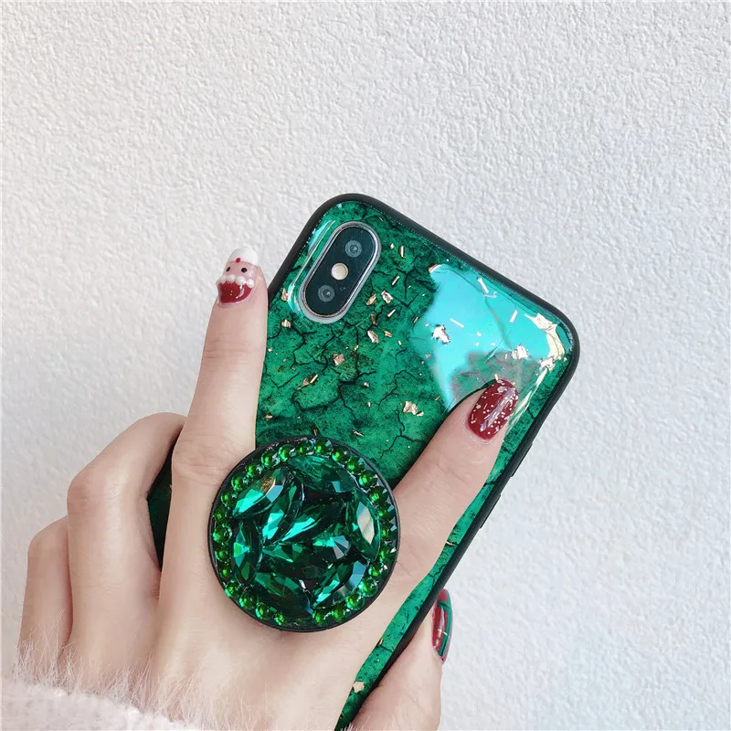 Зеленый мрамор Алмазный удлинитель Блестящий Силиконовый чехол для huawei mate 20 pro P20 lite P Smart plus Honor 8X10 чехол s