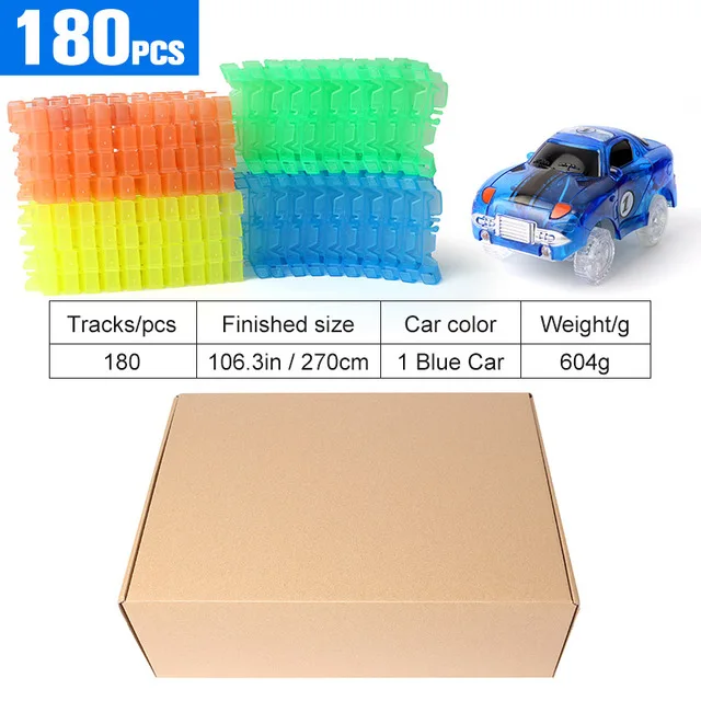 180pcs 1 blue jeep Волшебная дорожка забавная светодиодная осветительная дорожка автомобиль игрушки DIY аксессуары для треков подарки Гибкая дорога Развивающие игрушки для детей мальчиков - Цвет: 180pcs 1 blue jeep