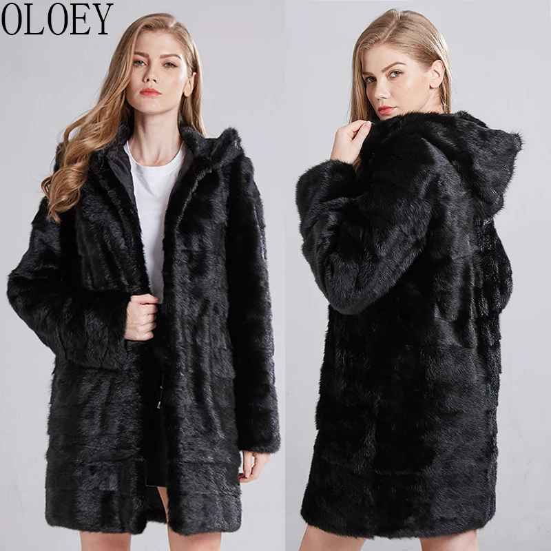 Теплое пальто OLOEY из натуральной норки модная русская куртка кожи кожи|Шубы и