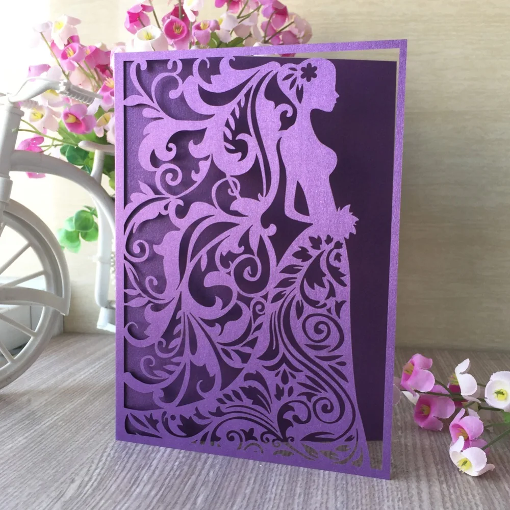 

40Pcs Elegant Bridal DesignLaser Cut Pearl paper Birthday Decoration Bridal Shower Party Invitation card Wedding Invitaiton Card