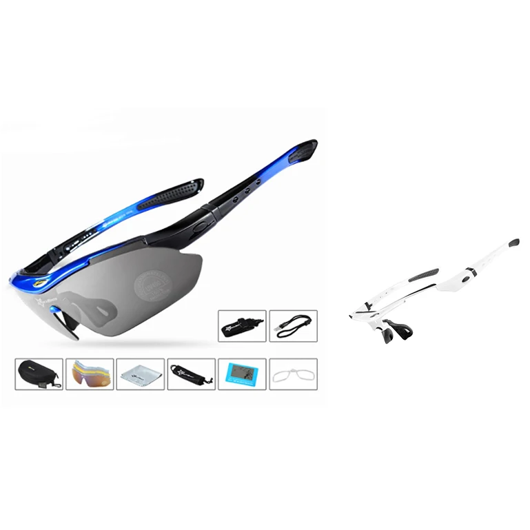 Blue with white ROCKBROS MBT, велосипедные очки, поляризационные, спортивные, мужские, для улицы, солнцезащитные очки, спортивные, для езды, очки для велосипеда, велосипеда, 5 линз - Цвет: Blue with white