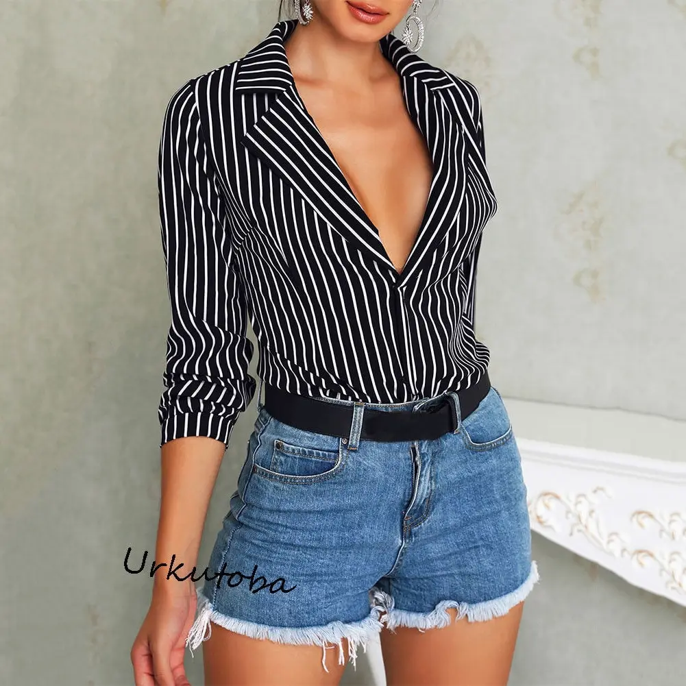 Женские Модные топы с v-образным вырезом и блузки элегантные длинным рукавом