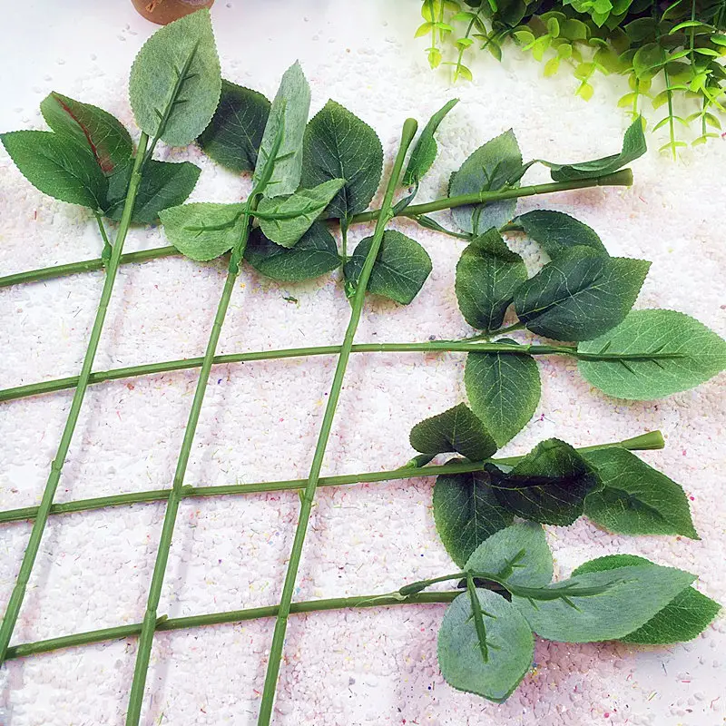 Искусственный пластиковый стебель листьев розы искусственный из шелка