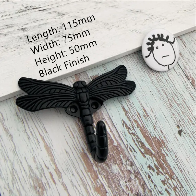black color LCH художественный креативный крючок в форме стрекозы для одежды, вешалка для одежды из цинкового сплава, крючок для шкафа, дверная фурнитура, матовый серебряный крючок - Цвет: black color