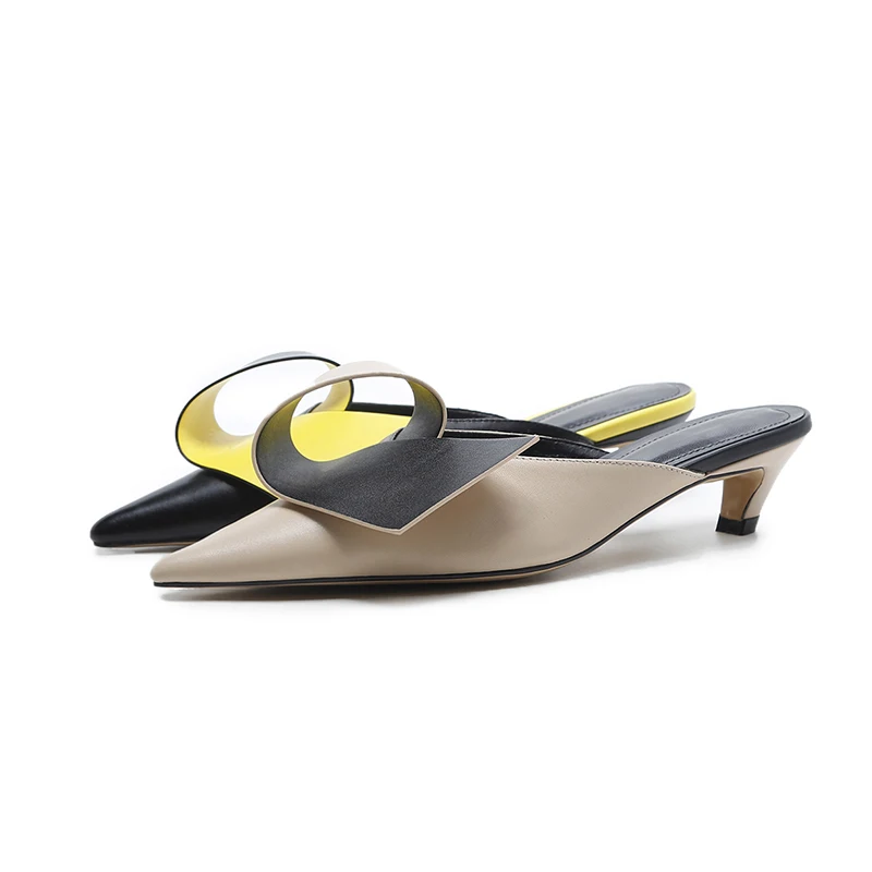 Шлепанцы ISNOM Cat женские на высоких каблуках с острым носком обувь из натуральной