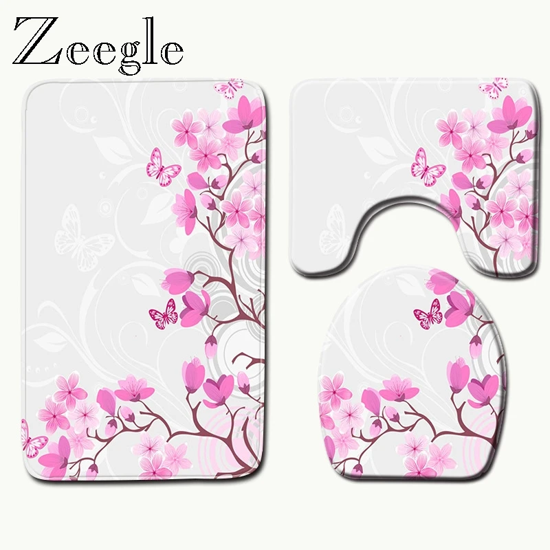 

Zeegle Scenery Pattern Absorbent Bathroom Bath Mat Toilet Rugs Non-slip Pedestal Rug Lid Toilet Cover Bath Mat Bathroom Carpet