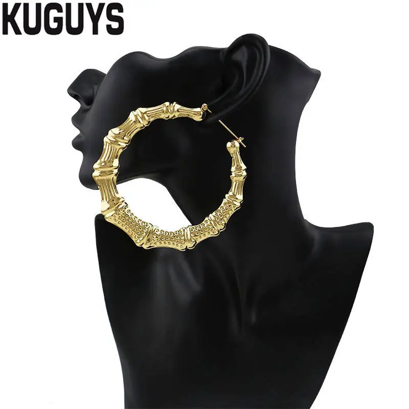 KUGUYS хип-хоп золотые бамбуковые обручи серьги для женщин круглые супер большие Серьги Pendientes модные Brincos модные ювелирные изделия Oorbelle