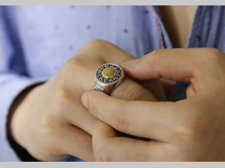 Винтажное 925 Серебряное тибетское Тантра буддистское кольцо с символами Стерлинговое серебро Девять направления восемь кольцо с символами кольцо на удачу