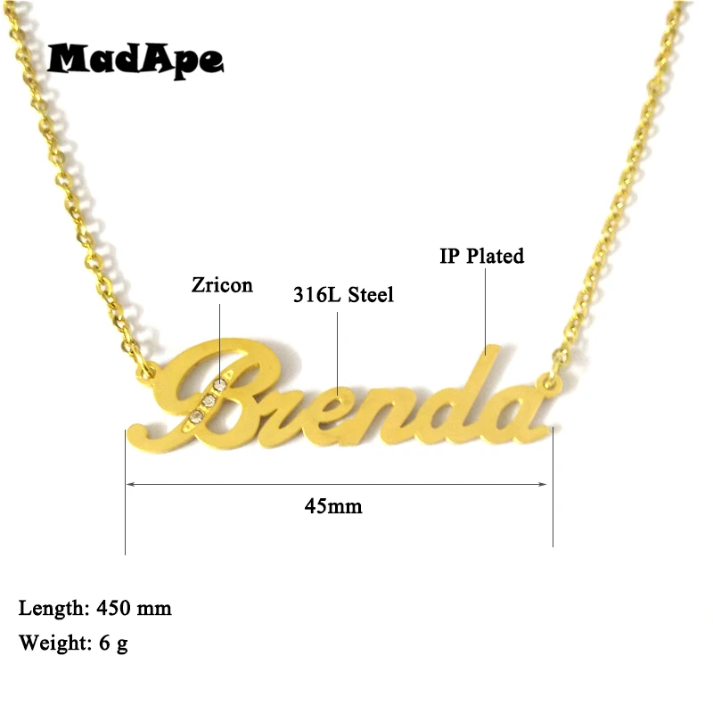 

MadApe Fashion Stainless Steel "Brenda" Pendant Necklace Custom Any Name Necklace For Women Men Personalized Name Chain Jewelry