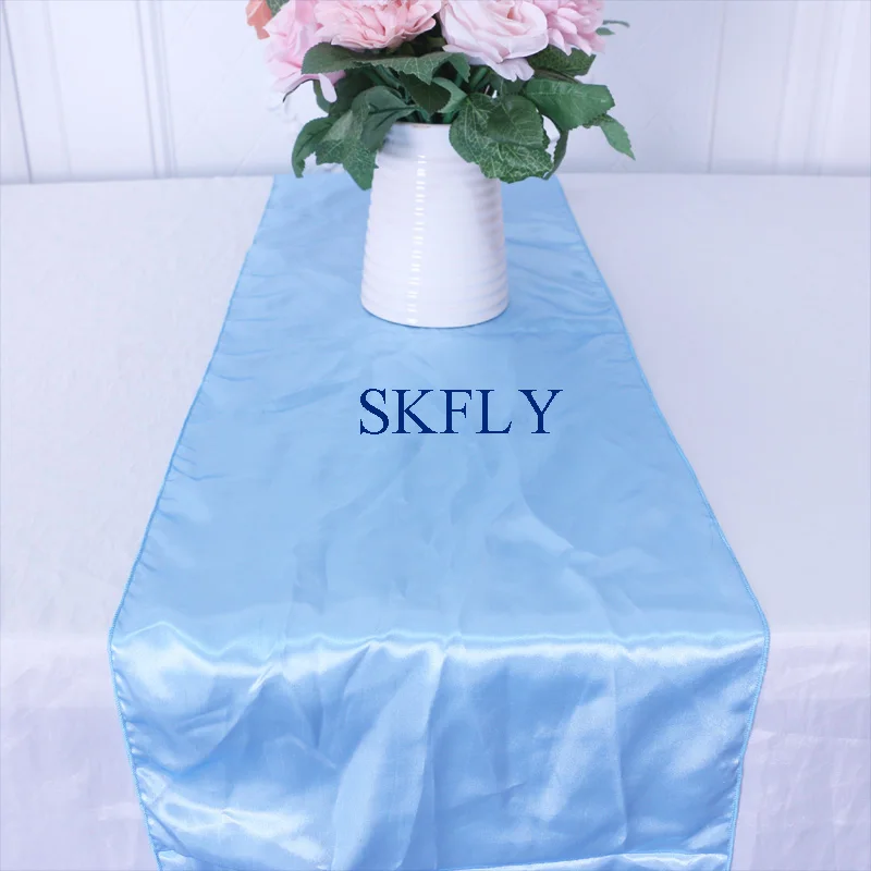 light blue RU033A вечерние, свадебные, черные, королевские, синие, бордовые, красные румяна, розовые, шампанские, фиолетовые, желтые, серебристые, красные, атласная настольная дорожка - Цвет: light blue
