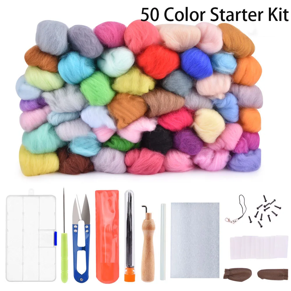 50 Color Starter Kit Набор игл для валяния, 36/50 цветов, Шерстяное волокно, ровинг, высокая шерсть, материал для рукоделия, шерстяной войлок, инструменты для игл, рукоделие - Цвет: 50 Color Starter Kit